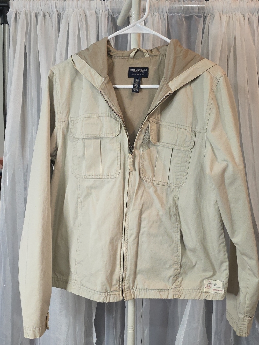 #257 American Eagle Outfitters Light Khaki Hooded Field Jacket